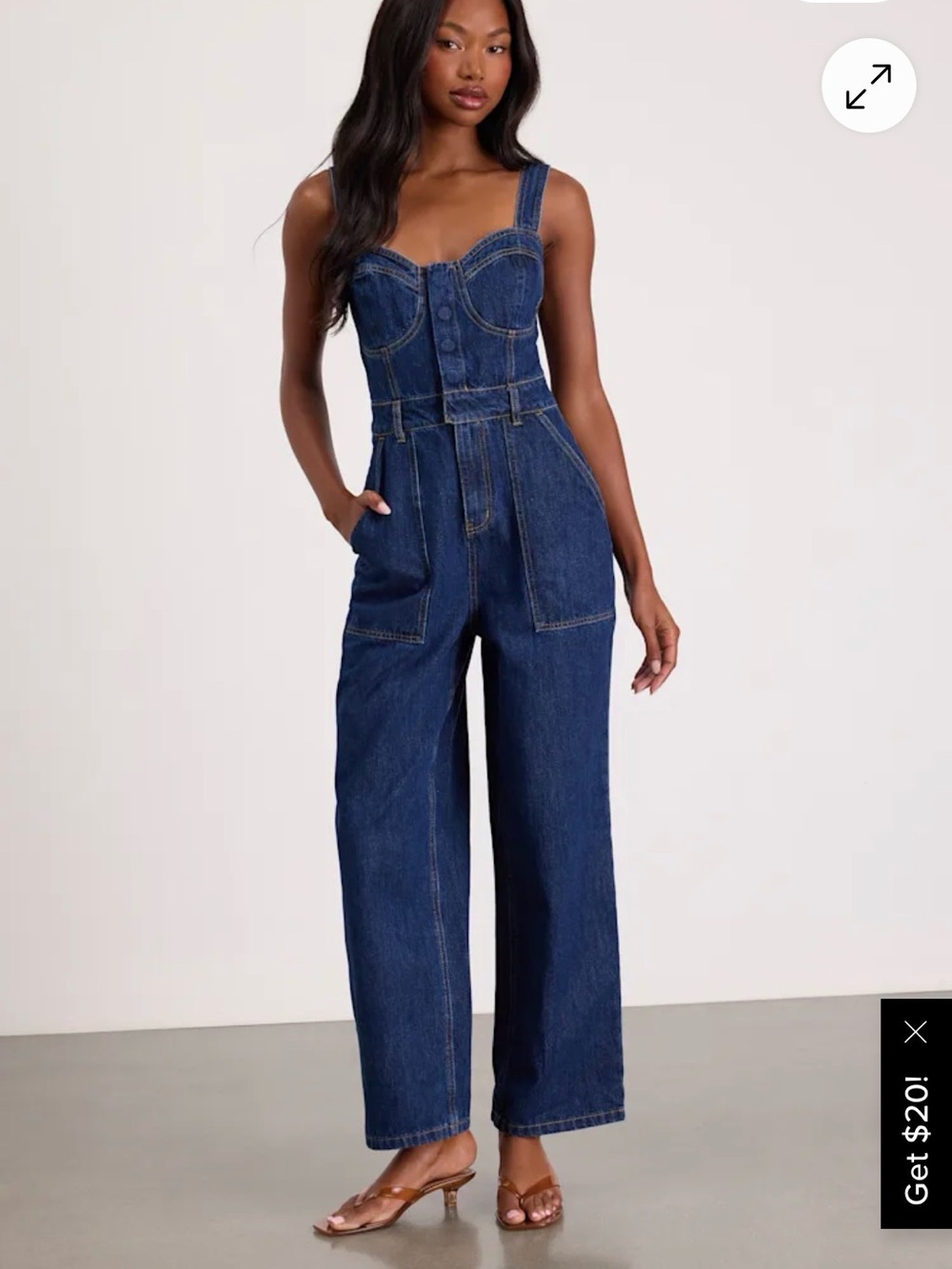 Lulus Fresh Perfection Dark Wash Bustier Sleeveless Denim Jumpsuit Blue - Size S